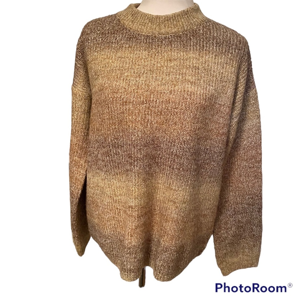 MYSTREE SWEATER CREWNECK LONG SLEEVE TAN BROWN OMBRÉ SIZE M